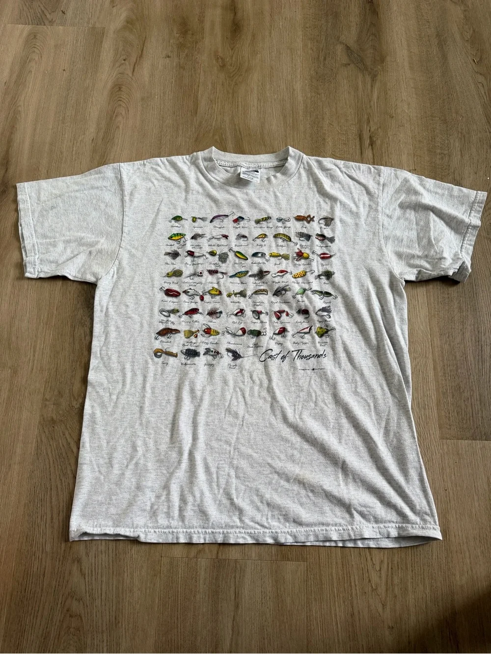 Tultex Light Gray Graphic Tee with Multicolor Fishing Lure Print